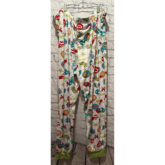Dr Seuss Grinch Christmas Pajama Pants Lounge Sleepwear Size 2X Vivid White - Picture 2 of 3